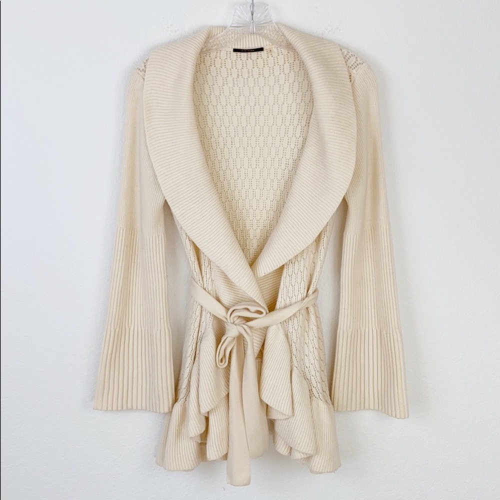 Elie Tahari Cream Merino Wool Bell Sleeve Cardigan